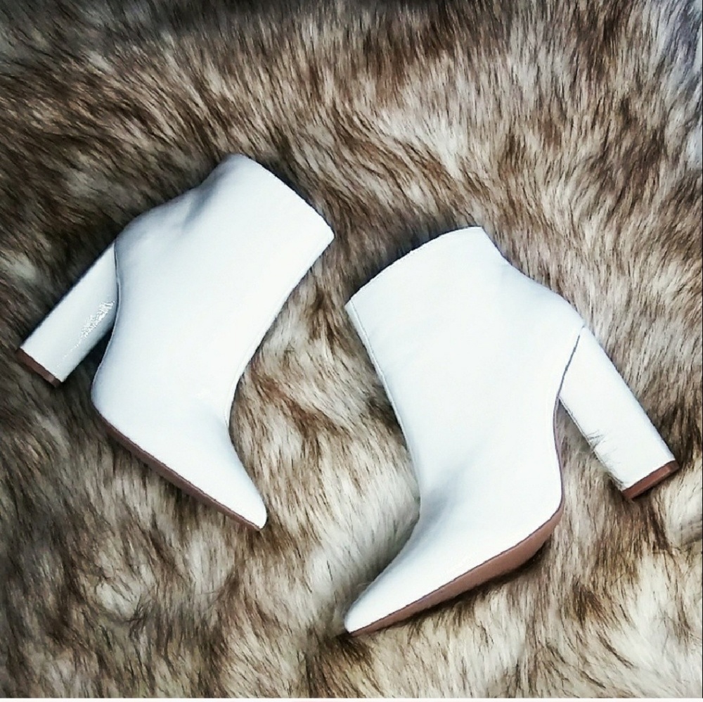 White Patent Leather Ankle Cut Booties